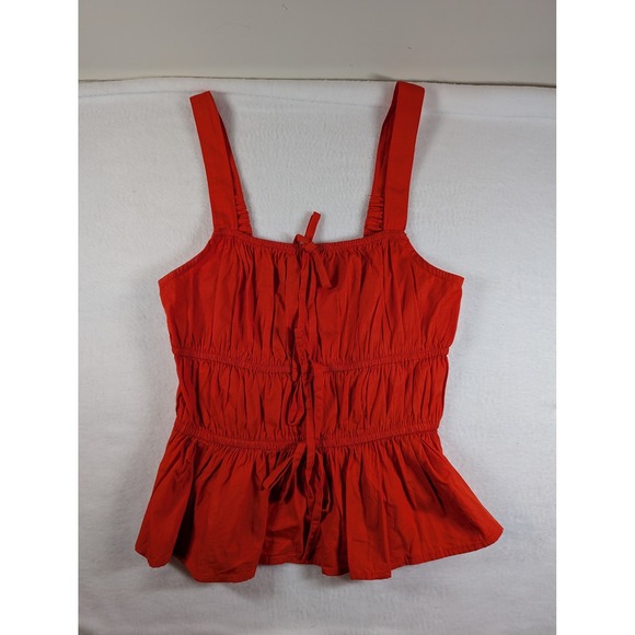 Sim & Sam Tops - Sim & Sam Red Smocked Peplum Tank Top Cotton Tie Front Cottagecore Womens Medium